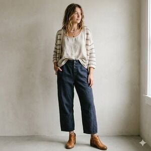 Free People We The Free Osaka Mid Rise Barrel Pants Women 25 Blue Button Fly